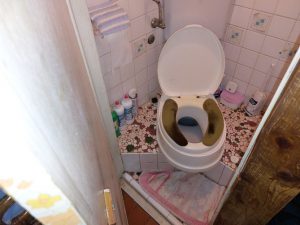 段のある和式トイレの上に便座を置いて使用していました。
